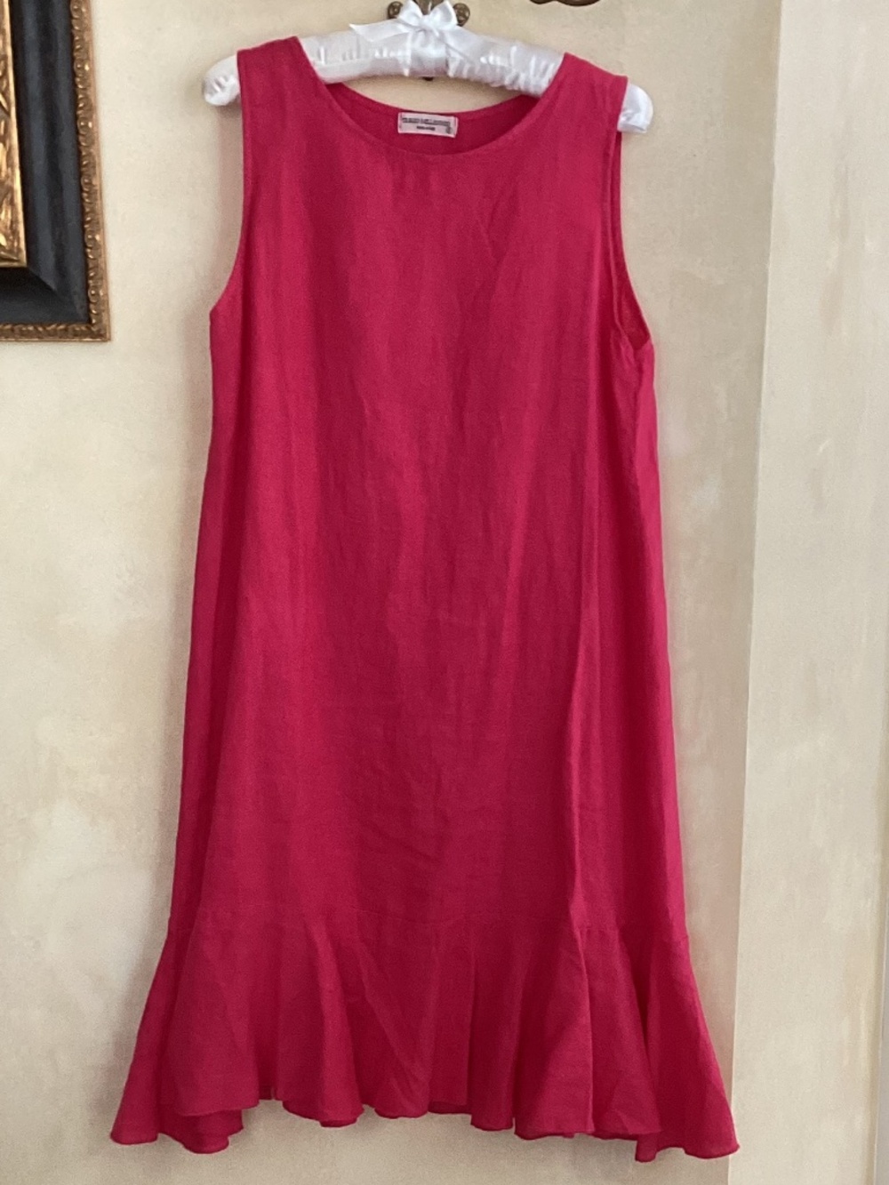 TERZO MILLENNIO - ITALIAN LINEN FUCHSIA SLEEVELESS DRESS RUFFLE SKIRT SIZE S